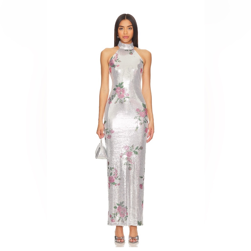 Camilla Coehlo silver sequin gown size smalll